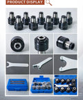 Premium 9 Piece GT12 ANSI Tap Torque Collet Set Fits M16R Electric Tapping Machine Includes 1/8 To 1/2 Inch high precision collets displayed.