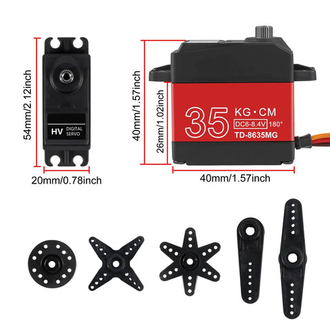 2 Pack Beefy 35Kg High Torque RC Servo Motors Waterproof Full Metal Gear Steering Servo For 1/6 1/8 1/10 1/12 RC with measurements