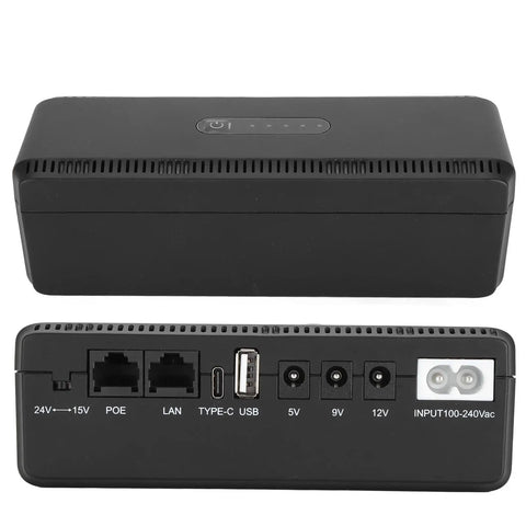 Check Out This Awesome UPS Battery Backup That Gives You Reliable 10400mAh Of Backup Power In A Pinch And Also Serves As A Go To USB Power Bank With 18W Of Multi Output Juice For Your Devices Using The US Plug, showing input ports.