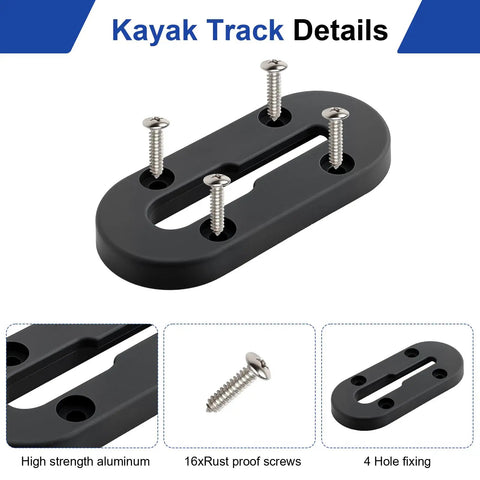 Universal Kayak Gear Track Mount Kit With Low Profile Rails For Fishing Rod Holder Cup Holder Paddle Holders And Anchor Cleats 4 Piece Set Compatible With Most Rail Systems For Offshore And Lake Adventures. 4-inch ABS mount with screws