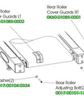 Diagram of treadmill with parts, highlighting Left Roller Guard Replacement For Life Fitness Treadmills Durable Plastic Guard 0K60-01085-0002.