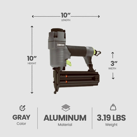 Killer Pneumatic 18 Gauge Brad Nailer Crafted Light As A Feather From Die Cast Aluminum with 10" height, 3" width, and 3.19 lbs.