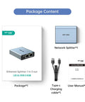 Solid Gigabit Ethernet Splitter 1 To 3 High Speed 1000Mbps Dual RJ45 Adapter packaging with cables and manual