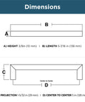 Diagram of Stainless Steel Modern Square Cabinet Pulls With Five And One Sixteenth Inch Hole Center dimensions, labeled A-D.