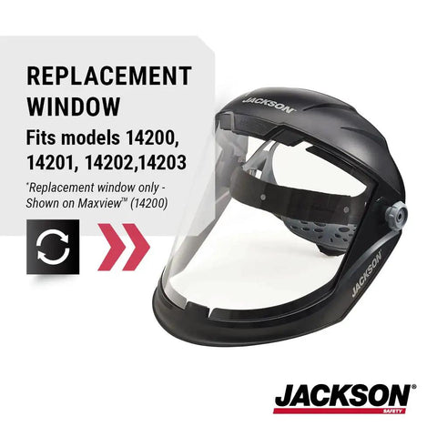 Maxview Premium Face Shield Replacement Window Uncoated Clear Tint for Models 14200 14201 14202 14203 shown in black frame