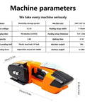 Real Deal Portable Electric Strapping Machine Automatic Hot Melt Welding Tool Battery Powered Handheld Banding Kit with specs table