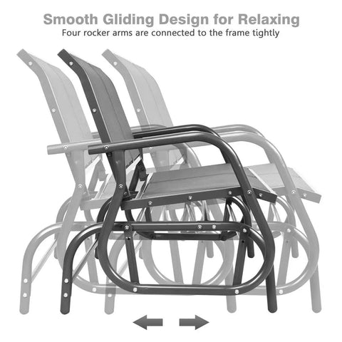 Two Person Swing Glider Chair 48 Inch Spacious Outdoor Lounge Bench showing smooth gliding motion with durable steel frame