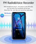 96GB Bluetooth 5.0 MP3 Player With Lossless Music MP4 Support FM Radio HD Speaker displayed with digital waves background