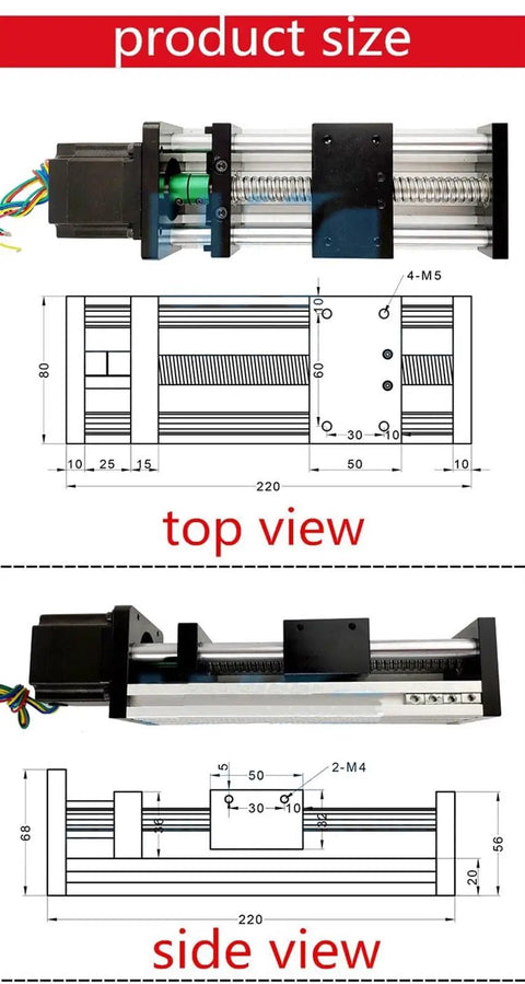Heavy Duty 1204 Ball Screw Linear Motion Guide Rail For CNC Machines X Y Z Axis Sliding Table 250mm 300mm Stroke, product size top view