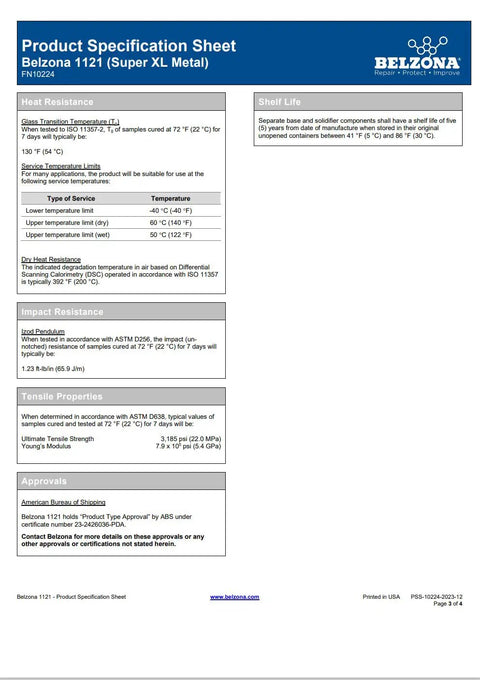 Product specification sheet for Super XL Metal Repair Composite Kit 1kg Two Part Epoxy Resin For Metal Repair And Surface Rebuild.
