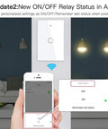 Glass Panel WiFi Smart Wall Switch 3 Way Multi Control 2.4GHz Remote Control Via Smart Life Tuya App interface with phone.