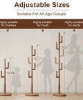Cactus Style Solid Wood Coat Rack With Six L Shaped Hooks Freestanding Walnut Coat Tree showing three adjustable heights.