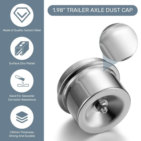 2 Pack 1.98 Inch Axle Grease Caps and Grease Fitting Caps for Trailer Hubs Dust Caps Fit 2000 to 3500 Pound Axles Replacement Set