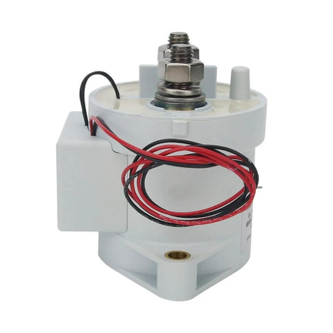 Heavy Duty 12V 1000A High Voltage Contactor Relay For Electric Rides With No Drama Plug And Play Wiring And Rock Solid Build Quality For New Energy Drives, showing top view with attached wires.