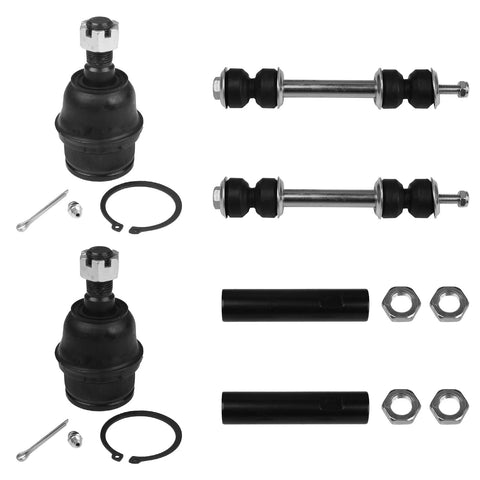 Autoround front suspension kit components: two upper control arms with ball joints, sway bar links, tie rod sleeves