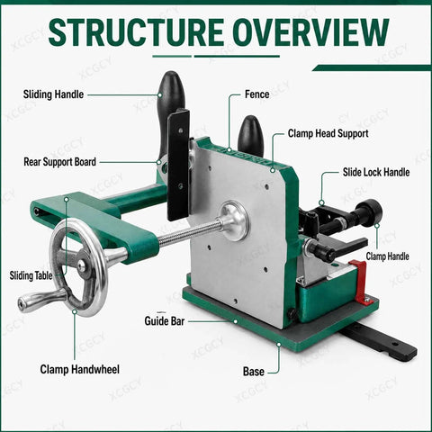 Heavy Duty Woodworking Tenoning Jig With Adjustable Support Plate And 0 45 Degree Clamp for detailed structure overview showing components.