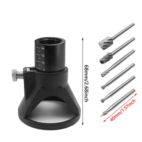 Precision cutting guide for rotary tools, 68mm height, compatible with 29-Piece HSS Multi Drill Bit Kit.