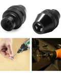 Premium Three Piece Quick Swap Keyless Chuck For Rotary Tools Snaps On Clean Fits Dremel Handles, black chucks in use with rotary tool.