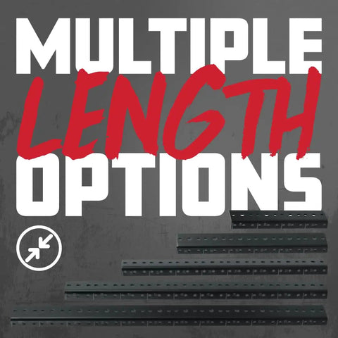 Rugged Steel Rack Rail Set For 4U Rack Size With Pre Threaded Cold Rolled Steel Construction, multiple length options shown.