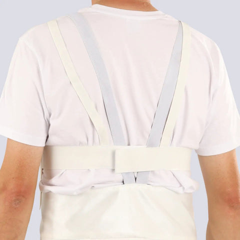 Back view of Ultra Lightweight Fencing Chest Protector With Adjustable Elastic Straps For Foil Epee Sabre Training Comfortable Plastic Chest Guard For Men X Small Integrated Impact Shield To Prevent Painful Hits showcasing elastic straps over a white shirt