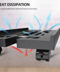 Adjustable Mobile CPU Stand With Ventilated Design, Four Casters Keeps Your PC Off The Floor, side view, black with airflow arrows