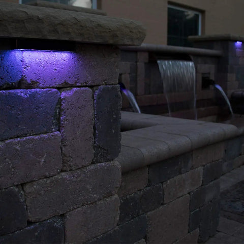 LED Color Changing Hardscape Light 6-Inch Multicolored With Oil Rubbed Bronze Finish on outdoor stone wall