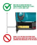 18V LXT Lithium Ion Cordless 23 Gauge Pin Nailer Tool Only Renewed With Sweet Low Recoil Build showing pin length specifications.