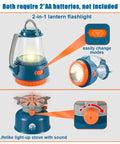 Kids Camping Set With Pop Up Tent And Outdoor Gear for Pretend Play Adventures featuring a light-up lantern and stove.