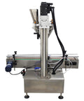 Slick Automatic Desktop Filler For Powders And Granules Featuring Chain Conveyor And Digital Scale 110V in stainless steel design.