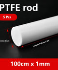 PTFE Rods 5 Pack 100cm Teflon Round Bar 1 To 4mm White Solid Plastic Rods Machinable Chemical Resistant Nonstick