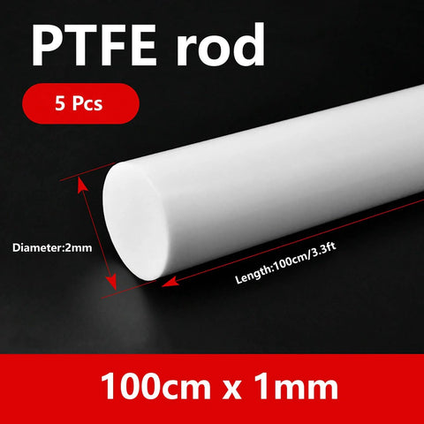 PTFE Rods 5 Pack 100cm Teflon Round Bar 1 To 4mm White Solid Plastic Rods Machinable Chemical Resistant Nonstick