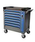 Heavy Duty Rolling Tool Cart With Seven Drawers And Wheels A Workhorse For Garage And Workshop Self Locking Anti Tip Cabinet Keeps Tools Safe Large Capacity Tool Box Organizer For Warehouse And More, steel, 30.71 x 18.31 x 35.16 in, blue and gray