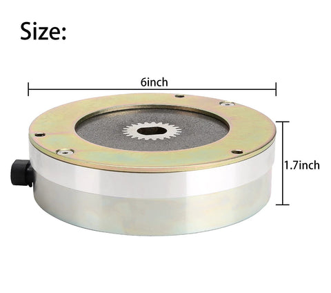 Front view of EZGO RXV golf cart motor brake, 6-inch diameter, 1.7-inch height, metal housing