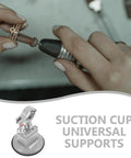 Solid Multi Function Portable Bench Clamp Vise With Grip Suction Base And 360 Degree Rotation For Woodworking, DIY Crafting And Metal Projects, hands using power tool with suction cup.