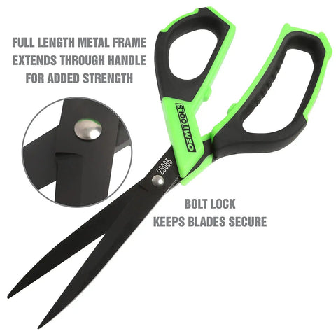 10 Inch Utility Scissors With Durable Stainless Steel Blades For Precise Cutting, ergonomic poly grip, bolt lock visible