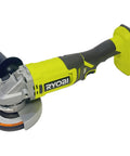 Ryobi PCL445B ONE+ 18V cordless 4-1/2 in angle grinder with lime-yellow body and black grip