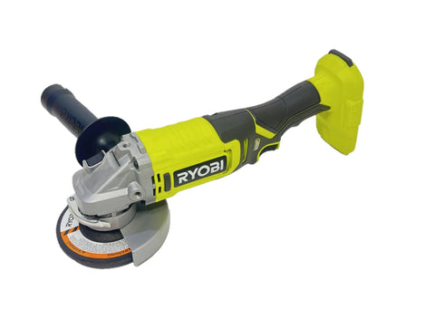 Ryobi PCL445B ONE+ 18V cordless 4-1/2 in angle grinder with lime-yellow body and black grip