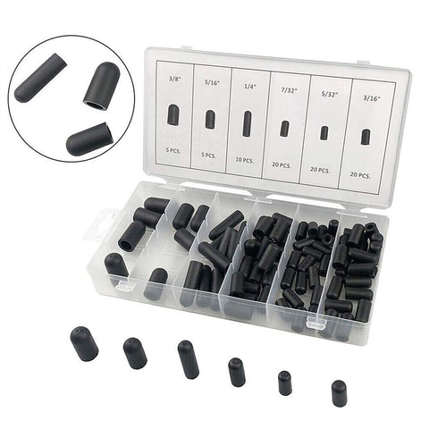 Six Size Vacuum Hose Caps Kit with 80Pcs for Automotive Carb Lines in a clear case with various cap sizes displayed