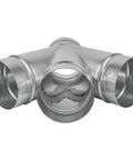 Front view of Four Inch W-Shape Ducting Splitter 45 Degree Galvanized Steel 4-Way Dust Collection Fitting for Exhaust Fans.
