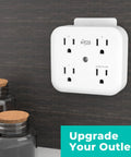 Smart Tap Mini 2-Pack 4-Outlet Wall Mounted Plug Adapter With 3 Independently Controlled Wi-Fi Outlets, Works With Alexa and Google Assistant shown mounted on a wall.