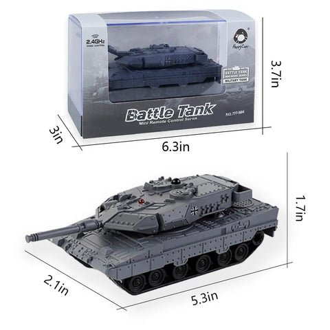 Two Point Four Gigahertz Mini RC Tank Toy With LED Lights Rotating Turret One To Sixty Four Scale Off Road Grippy Tracks Gray Model