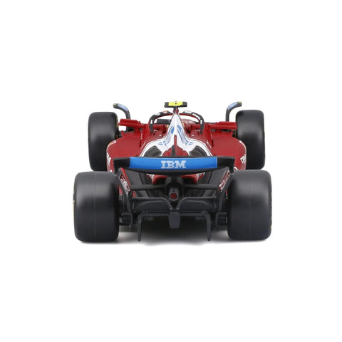 Rear view of Ferrari 1:43 Die Cast 2025 Season Car With Helmet Hamilton 44 Display Ready Model for Collectors Realistic Driver Gear
