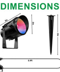 Outdoor RGB LED Flood Lights With Stakes 12W Color Changing Landscape Lighting 120V dimensions and components