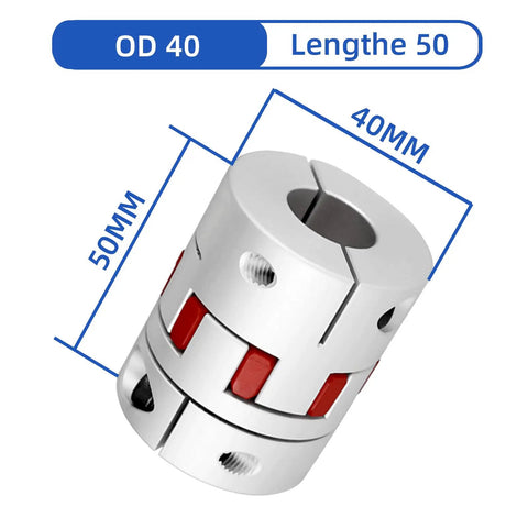 Beefy 19mm To 22mm Bore Flexible Shaft Coupling D40 By L50 Aluminum Plum Connector with polyurethane spacer, shown with size dimensions