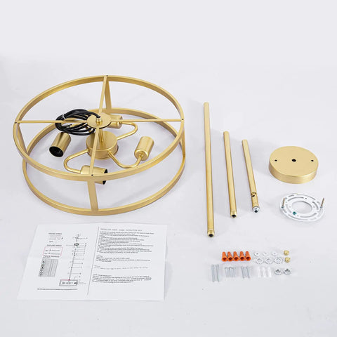 Gold 4 Light Modern Chandelier Pendant Hanging Light Fixture Semi Flush Mount Round Ceiling Light parts and instructions