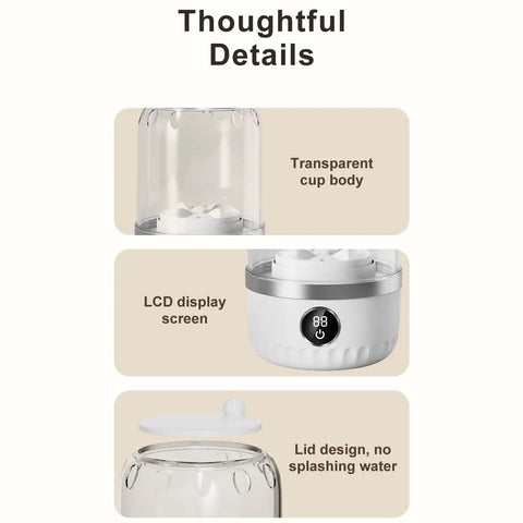 Slick Portable Laundry Wash Cup For Travel And Business Trips Compact Clothes Cleaner, LCD display and lid to prevent splashing.