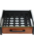Heavy Duty K Cup Drawer Organizer For Coffee Pods With Solid Steel Real Wood And Tempered Glass Construction, front view