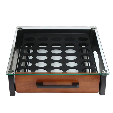 Heavy Duty K Cup Drawer Organizer For Coffee Pods With Solid Steel Real Wood And Tempered Glass Construction, front view