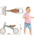 Toddler Balance Bike for 1 Year Old Baby Boys Girls First Birthday Gift No Pedal Closed Wheels, shown with dimensions and toddler.