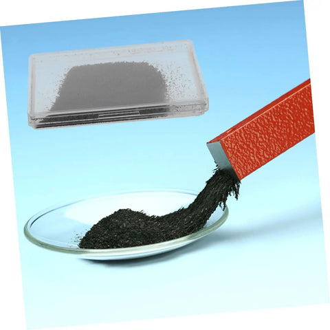 Hands On Magnetic Field Demonstration Kit With Iron Filings For Science Experiments And Classroom Education Perfect For Physics Labs STEM Learning And Magnetic Field Visualization For Students, showing iron filings being placed in a dish.